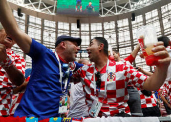 Soccer Football - World Cup - Final - France v Croatia - Luzhniki Stadium, Moscow, Russia - July 15, 2018  Croatia fans inside the stadium before the match  REUTERS/Damir Sagolj