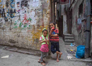 Beirut, Lebanon - May 10, 2013: Syrian Refugee children in Shatila camp. The camp also hosts Palestinian refugees.