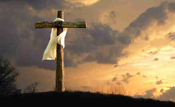 The cross of Jesus Christ from the Bible. In the Old Testament we read, “For unto us a child is born, unto us a son is given.” This is found in Isaiah 9:6. Here we see the garment is blowing in the wind, right to left, suggesting that the brighter skies on the right are coming soon, replacing the dark and foreboding skies on the left.