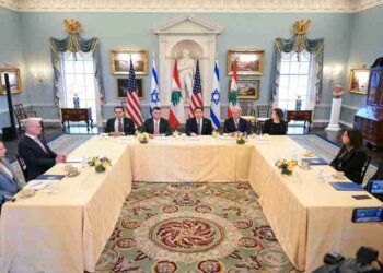 US Secretary of State Marco Rubio (C) speaks during a meeting with Lebanon's Ambassador to the US Nada Hamadeh Moawad (2R) and Israeli Ambassador to the US Yechiel Leiter (2L) at the State Department in Washington, DC, on April 14, 2026. (Photo by Oliver Contreras / AFP)